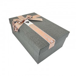 Grande boîte cadeaux grise avec ruban rose doré 22x15x9cm