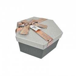 Boîte cadeaux hexagonale grise avec ruban rose doré 16x18.5x8.5cm