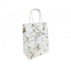 12 petits sacs cadeaux papier kraft blanc marbré motif doré 18x10x23cm