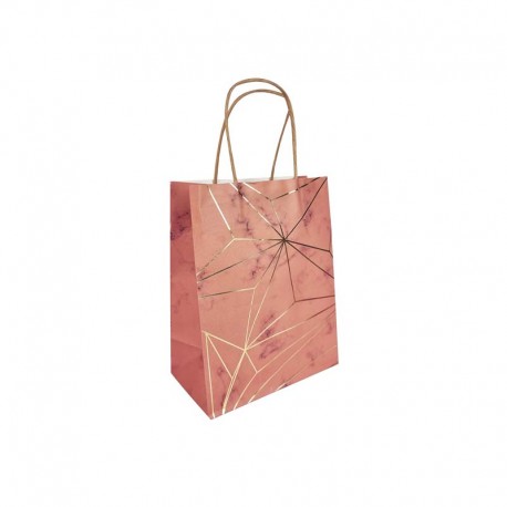 12 minis sacs cadeaux papier kraft rose marbré motif doré 12x7x17cm