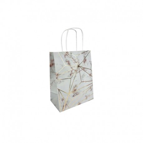 12 minis sacs cadeaux papier kraft gris marbré motif doré 12x7x17cm