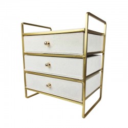 Boîte à bijoux à tiroirs en métal doré et velours écrue