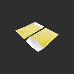 100 pochettes cadeaux jaune moutarde 7x13cm motif géométrique