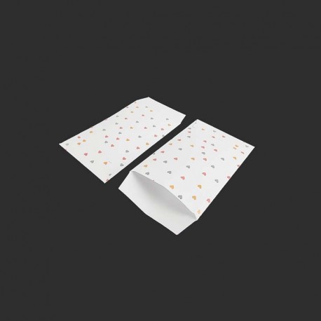 100 petits sachets cadeaux papier blanc 6x10cm motif de petits cœurs