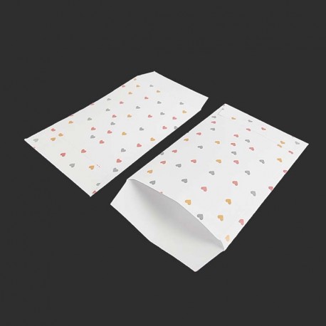 50 grandes pochettes cadeaux blanches motif petits cœurs 21x29cm
