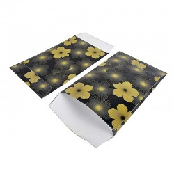 50 grandes pochettes cadeaux noires motif de fleurs dorées 21x29cm