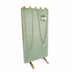 Petit porte colliers vertical en métal doré et velours vert amande