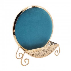 Porte bijoux en métal doré et velours bleu canard