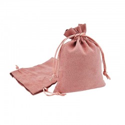 10 grands sacs bourse en suédine rose liens coulissants 14x20cm