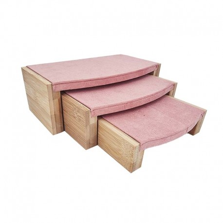 3 tables gigognes en bois et suédine rose