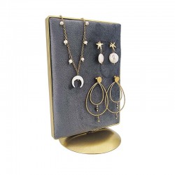 Petit porte bijoux en suédine suédine gris anthracite sur socle en métal doré