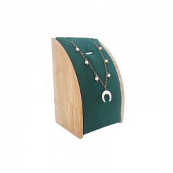 Mini porte collier rectangulaire en bois et suédine vert émeraude