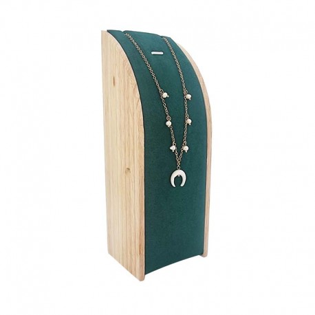 Porte collier rectangulaire en bois et suédine vert émeraude