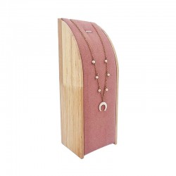 Porte collier rectangulaire en bois et suédine rose