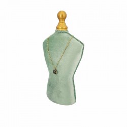 Petit porte collier en forme de buste couturière en velours vert amande