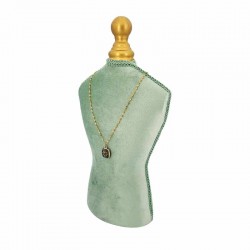 Grand porte collier en forme de buste couturière en velours vert amande
