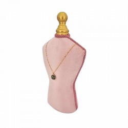 Petit porte collier en forme de buste couturière en velours rose poudré