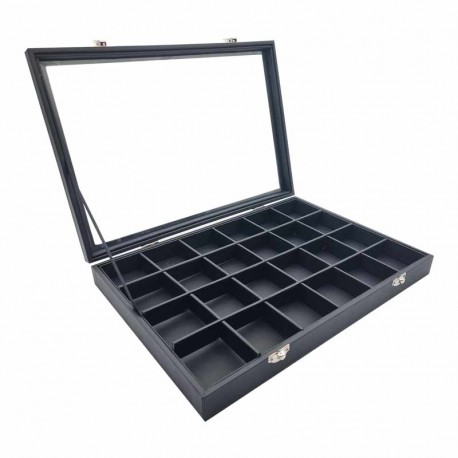 5 mallettes gemmologie à petits casiers en simili cuir noir - 6322x5