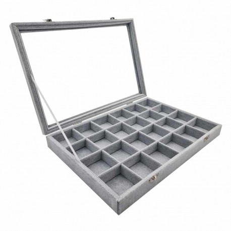 5 mallettes gemmologie à petits casiers en velours gris - 6321x5