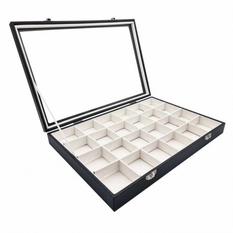 5 mallettes gemmologie à petits casiers en simili cuir blanc et noir - 7559x5