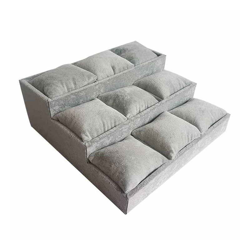 Présentoir à Anneaux 3 Niveaux Beige Velours Et Bois - Support Bijoux Élégant Pour Bagues