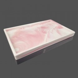 Plateau rectangulaire effet marbré rose clair en céramique