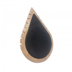 Petit présentoir colliers en bois et simili cuir noir en forme de goutte d'eau
