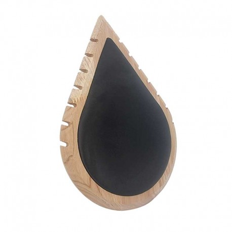 Présentoir colliers en bois et simili cuir noir en forme de goutte d'eau