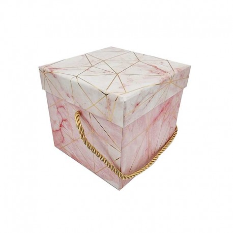 Petite boîte cadeaux carrée rose dragée marbré 9x9x8cm