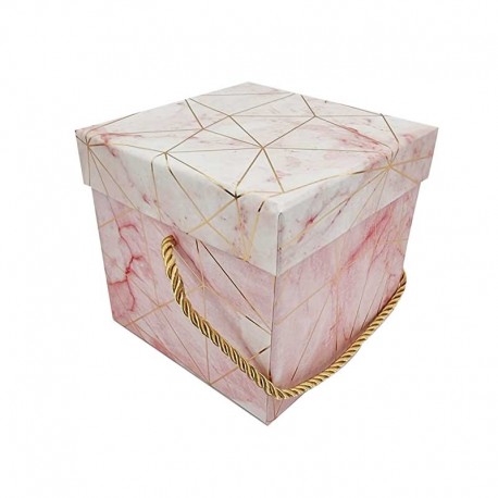 Boîte cadeaux carrée rose dragée marbré 12x12x10cm