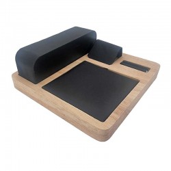 Petit plateau de présentation pour parure complète en bois et simili cuir noir