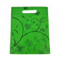 12 petits sacs non-tissés verts motif de fleurs19x24cm
