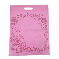 12 grands sacs non-tissés rose clair imprimé couronne de roses 35x44cm