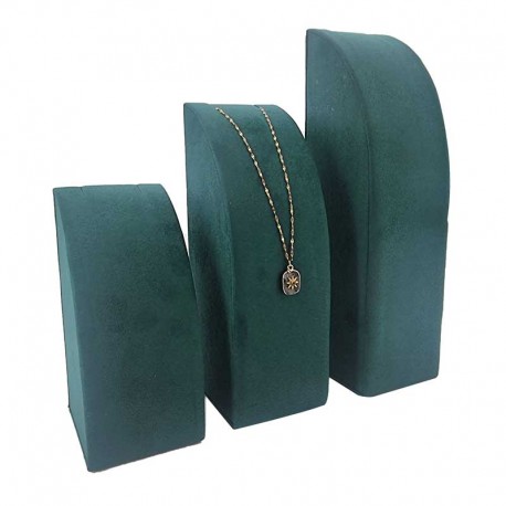 3 présentoirs rectangulaires en suédine vert émeraude pour chaîne et pendentif