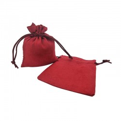 10 pochettes cadeaux en suédine rouge bordeaux liens coulissants 10x11cm