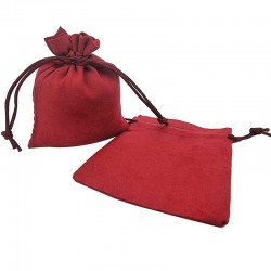 10 grands sacs bourse en suédine rouge bordeaux liens coulissants 14x20cm