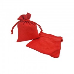 10 pochettes cadeaux en suédine rouge grenadine liens coulissants 10x11cm