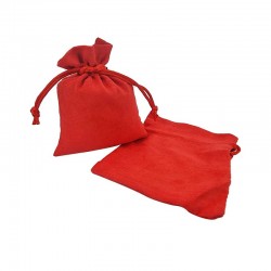 10 bourses cadeaux en suédine rouge grenadine liens coulissants 12x15cm