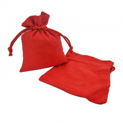 10 grands sacs bourse en suédine rouge grenadine liens coulissants 14x20cm