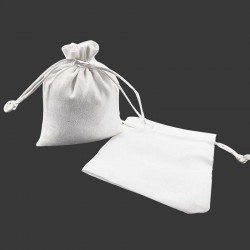 10 grands sacs bourse en suédine blanche liens coulissants 14x20cm