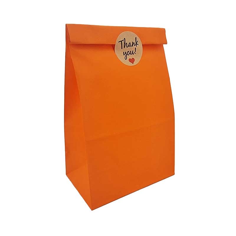 Sacs papier kraft SOS orange, sachet papier cadeaux sans poignées