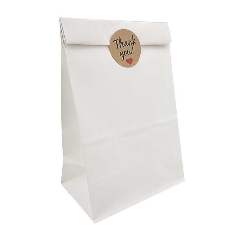 Sacs papier kraft SOS blanc, sachet papier cadeaux blanc sans poignées