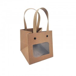 6 mini sacs cadeaux cartonnés pour fleurs - 10x10x10cm - kraft brun