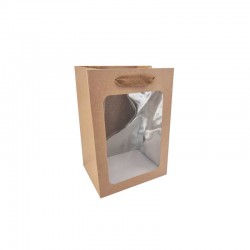 12 petits sacs cadeaux à fenêtre - 15x10x25cm - kraft brun