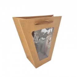 12 petits sacs cadeaux à fenêtre en forme de trapèze 18x10x20cm - kraft