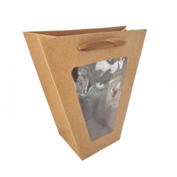 12 sacs cadeaux à fenêtre en forme de trapèze 24x11x26cm - kraft