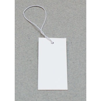 Etiquette fil elastique, petite étiquette blanche, affichage prix.