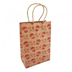 12 Petits sacs papier kraft brun motif têtes de père noël rouge 15x21x8cm
