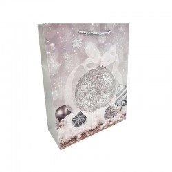 12 sacs cadeaux gris motif boule de Noël à paillettes 18x10x23cm