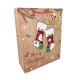 Lot de 12 sacs cadeaux brun motif chaussettes de Noël 26x10x32cm - 12305